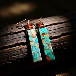 X-Long Sea Sediment Jasper Bar Earrings! Ocean + Beach Colors - Boho Gypsy Sexy